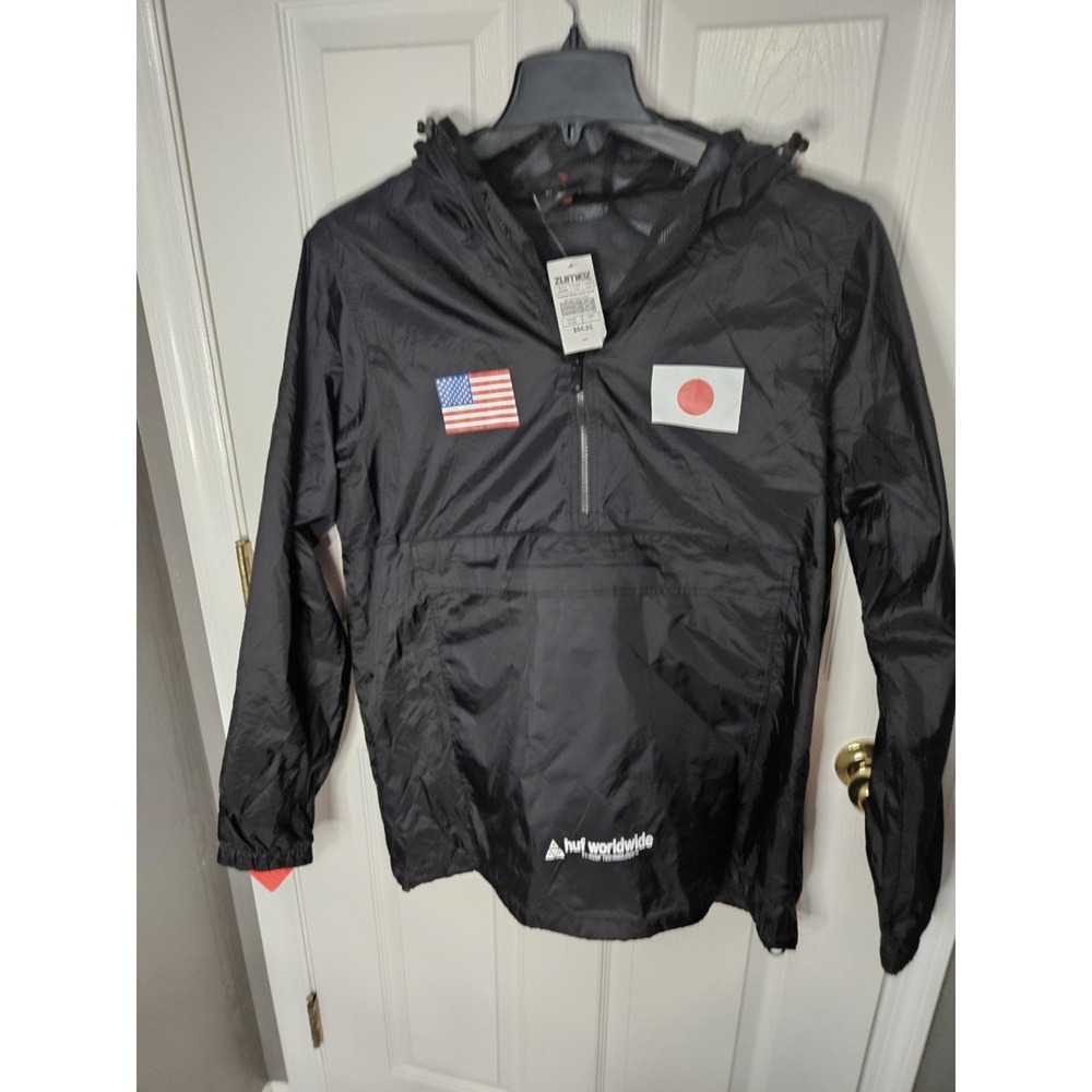 HUF Worldwide x Zumiez Exclusive Flags Anorak Jacket - Black - Men's Large (NWT)